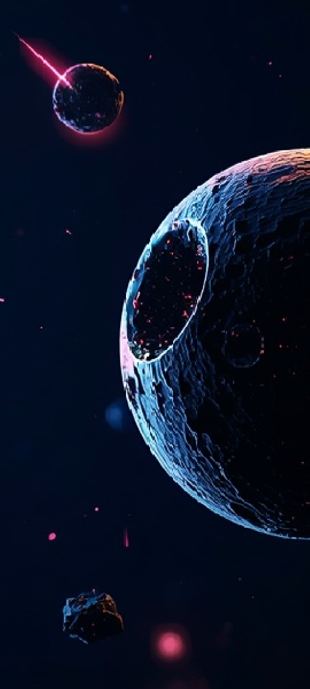  Floating asteroids with neon reflections mobile